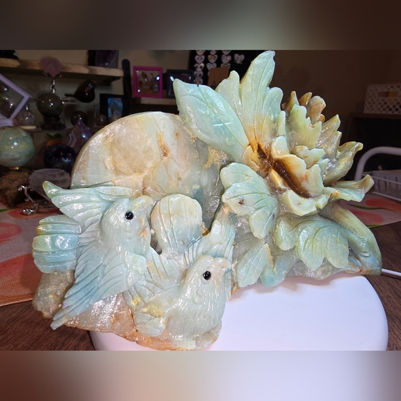 Amazonite Crystal Birds And Flower Carving - Picture 3 of 8